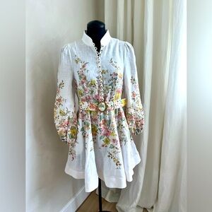 New Authentic Zimmermann Matchmaker Floral Linen Minidress Buttoned Sz 2
